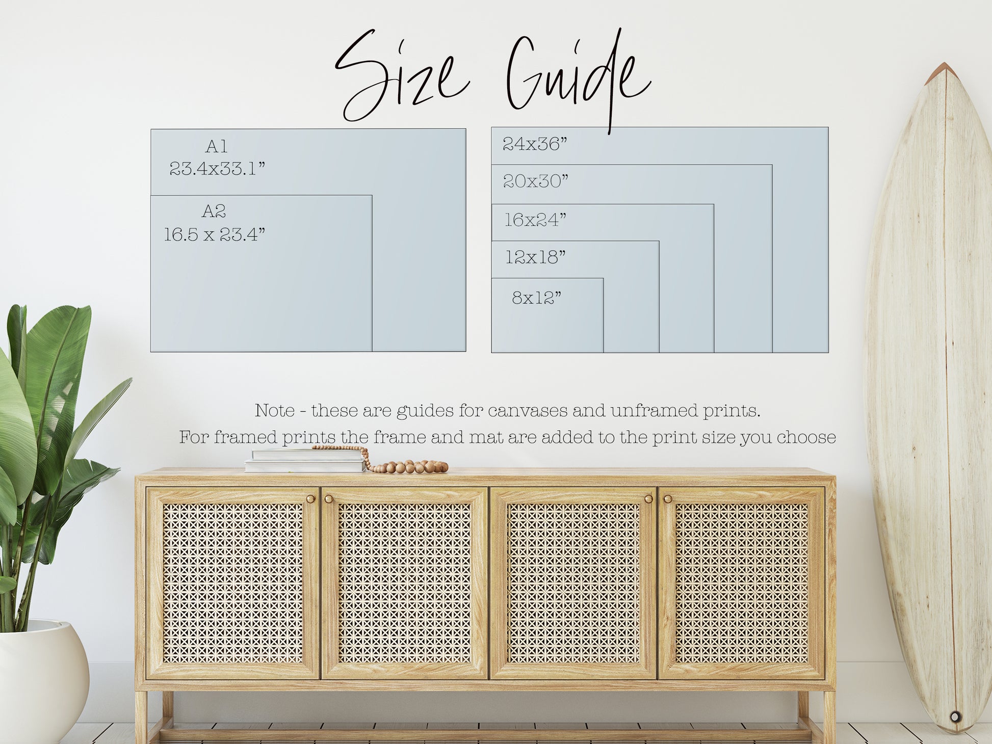 a surfboard is next to a wall with measurements