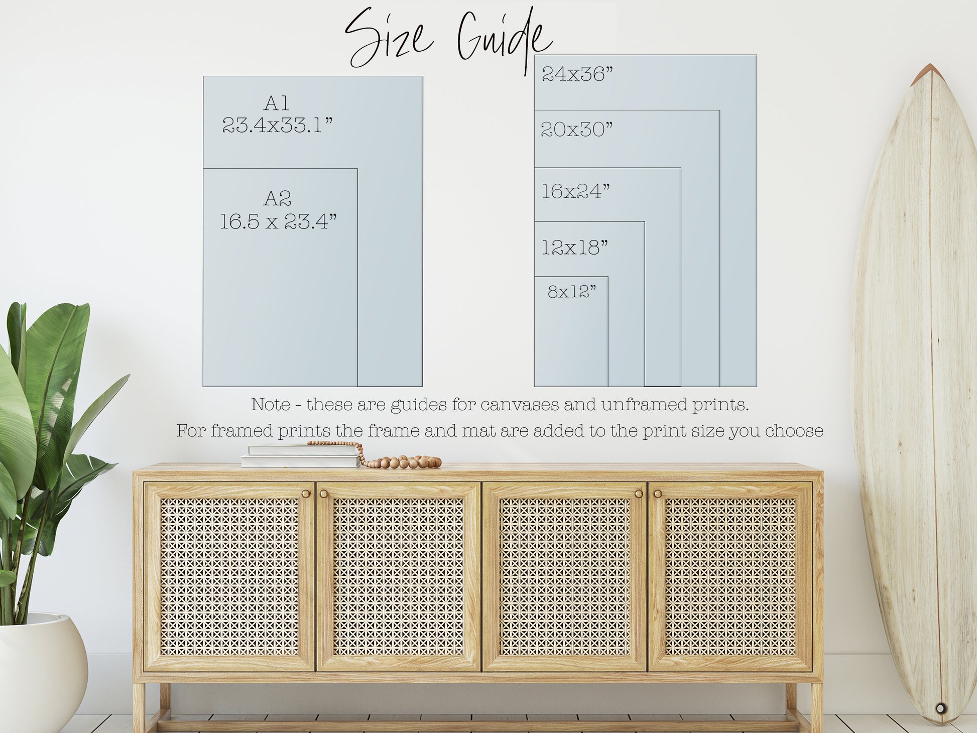 a surfboard is next to a wall with measurements