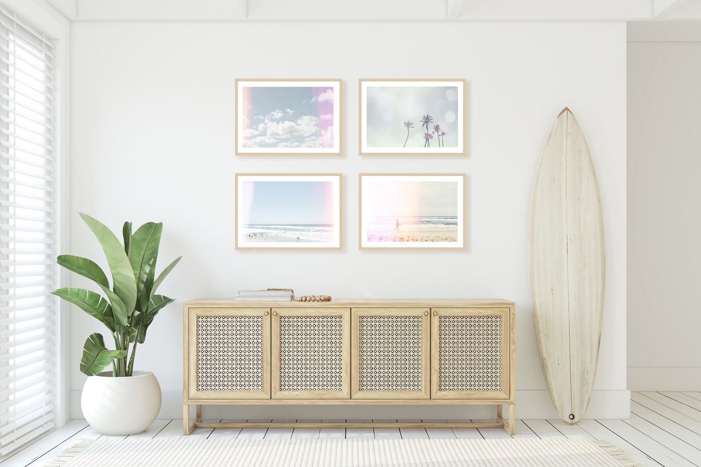 Pastel Beach and Palms Wall Art Set