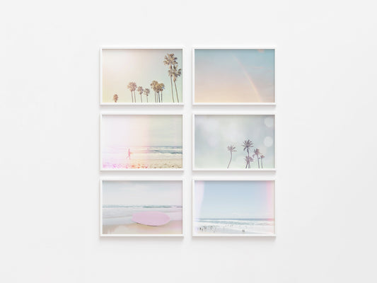 Pastel Surf Palms and Beach Wall Art Set