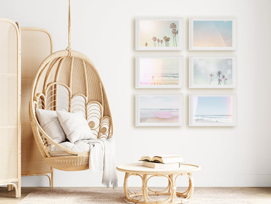 Pastel Surf Palms and Beach Wall Art Set