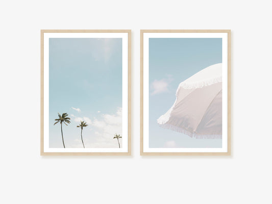 Palm Trees and a Beach Umbrella Wall Art Set