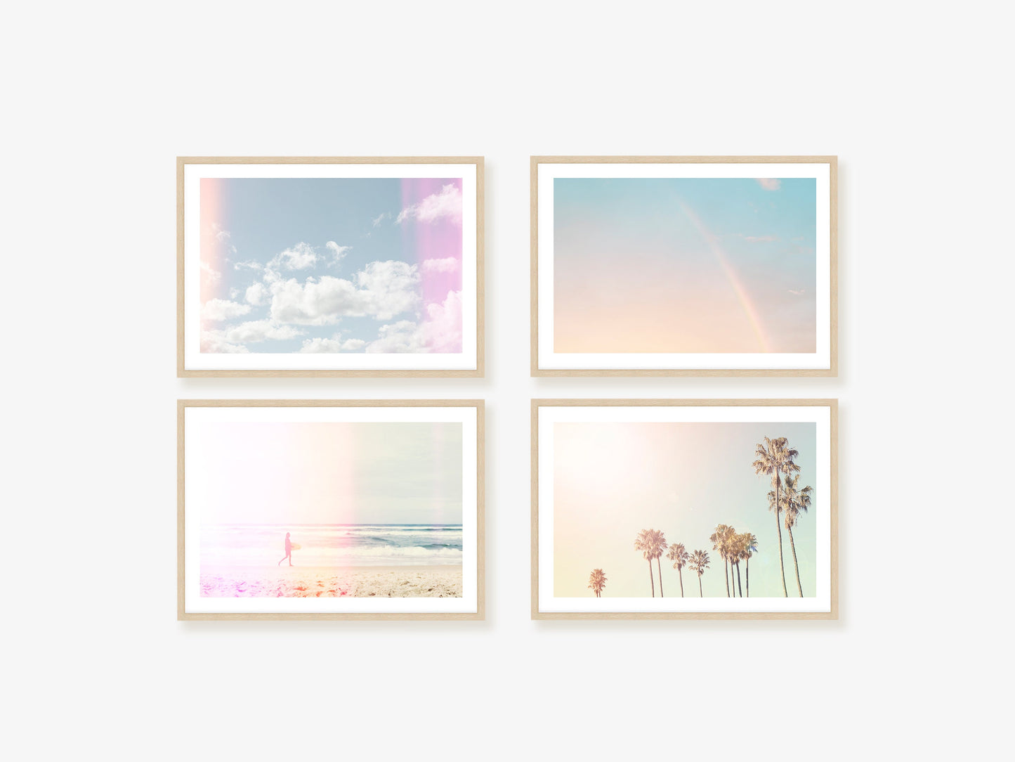 Pastel Palms and Surfer Wall Art Set