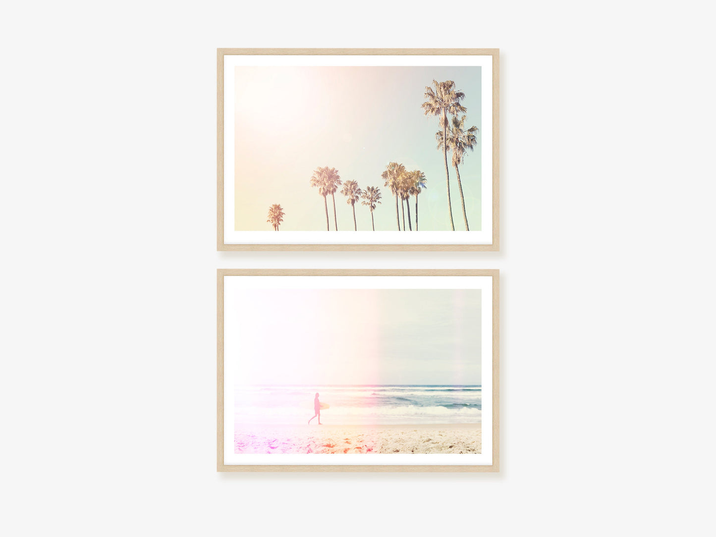 Pastel Surfer and Palms Trees Wall Art Set